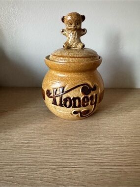 Ceramic Honey Jar with Bear Lid - Warm Golden Glaze